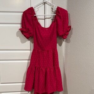 Elegant Red Puff Sleeve Dress